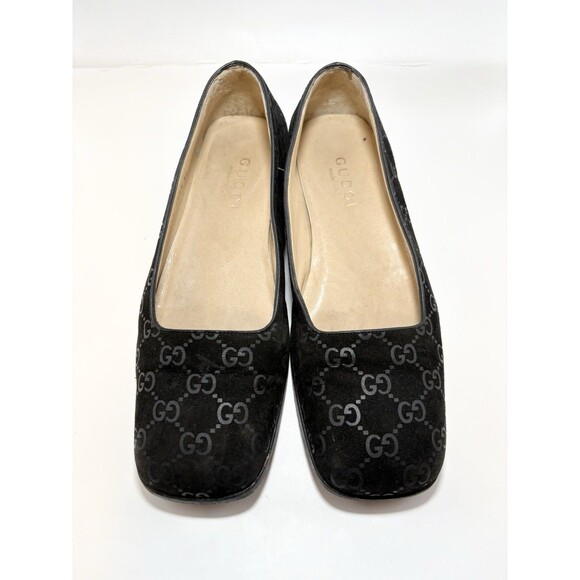 Gucci Black Suede Flats/Loafers GG Monogram Square Toe Vintage Y2K Sz 36 6 - Picture 3 of 11